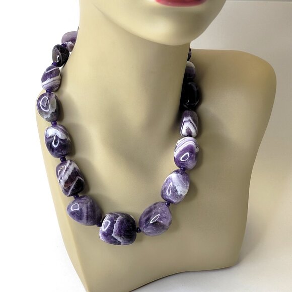Chunky Amethyst Purple hued Fashion Gemstone Necklace - Picture 1 of 11